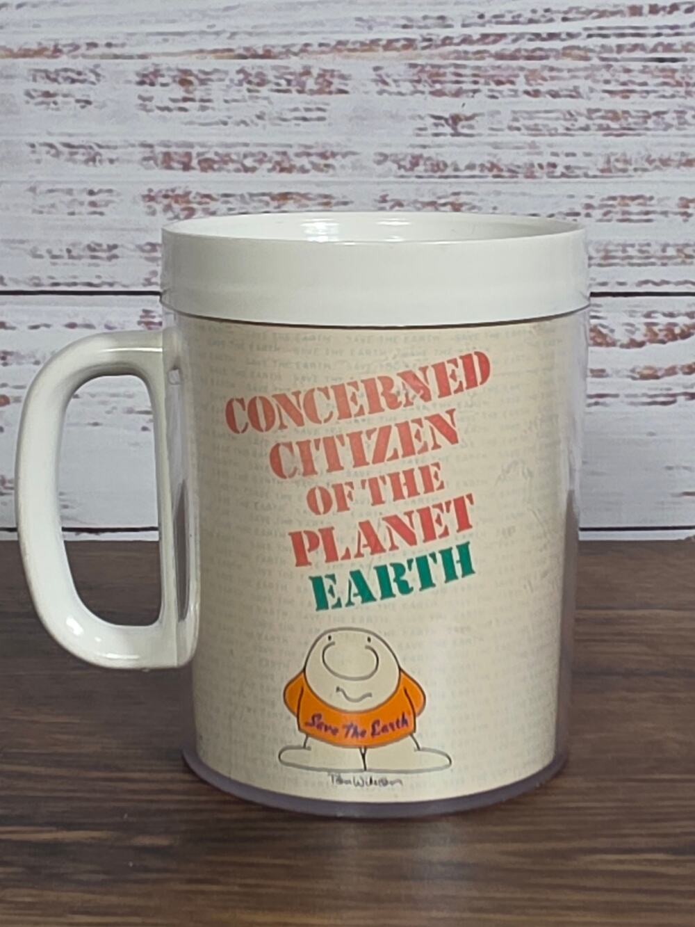 Ziggy 1990 Handled Travel Mug "Concerned Citizen of the Planet Eart"